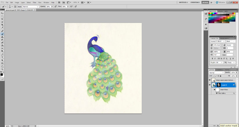 peacock with a watercolor effect