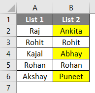 Compare two lists in excel 2-6