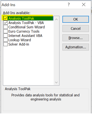Statistical Analysis Regression Analysis ToolPak