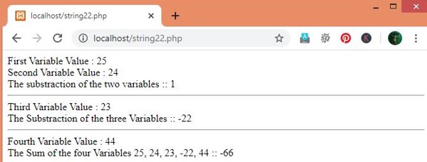 Arithmetic Operators in PHP eg2