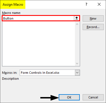 Form Controls in Excel -Button