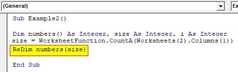 VBA ReDim Array Example 2-4
