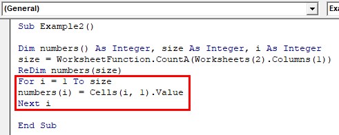 VBA ReDim Array Example2-5