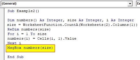 VBA ReDim Array Example 2-6
