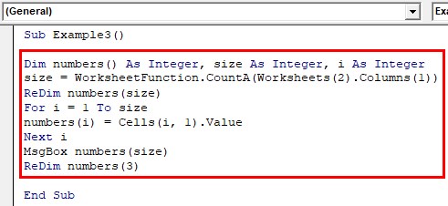 VBA ReDim Array Example3-1