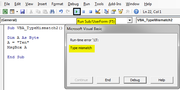 VBA Type Mismatch Example 2-5