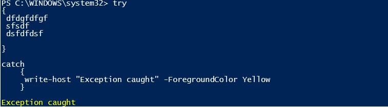 Try-catch in PowerShell