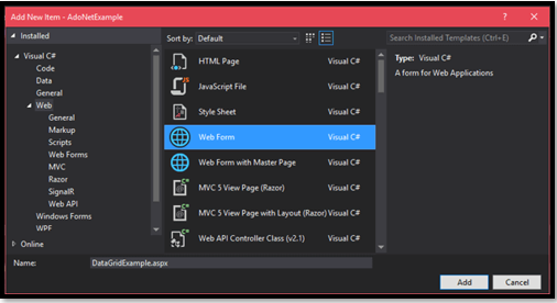 ASP.NET Datagrid step 1
