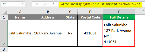Insert Carriage Return in Excel 2-6