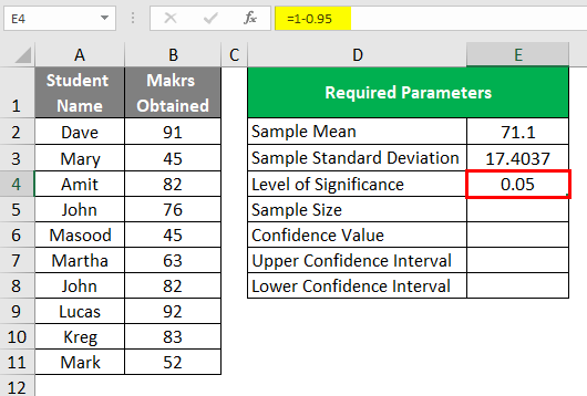 Confidence Interval in Excel 1-6