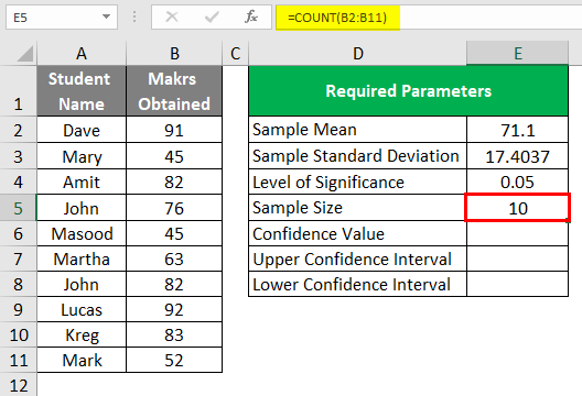 Confidence Interval in Excel 1-7