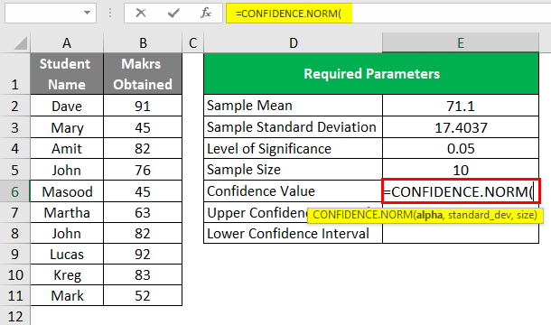 Confidence Interval in Excel 1-8