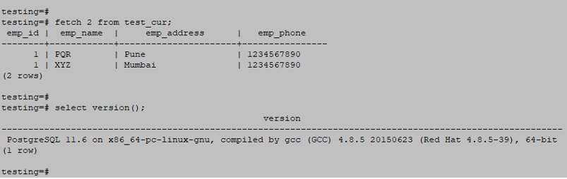 Cursors in PostgreSQL output 4.2