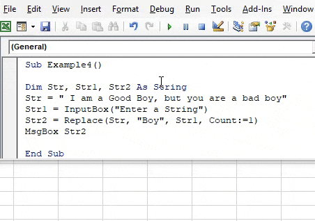 VBA Replace String Example 4-7