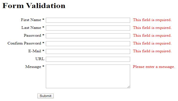 JQuery Form Validation output 2