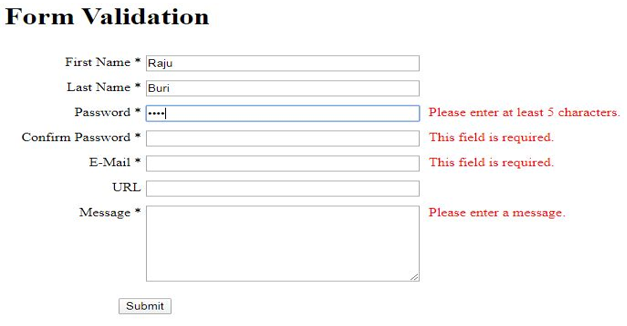 JQuery Form Validation output 4