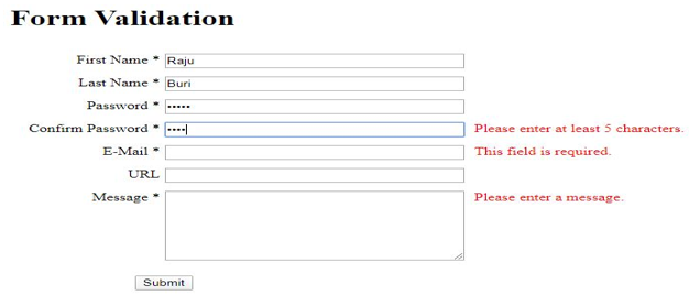 JQuery Form Validation output 5
