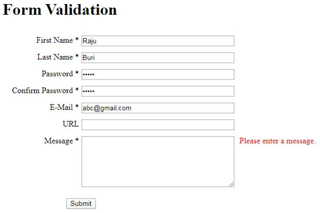 JQuery Form Validation output 8