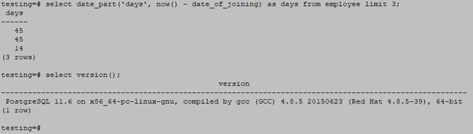 PostgreSQL Date Functions output 4