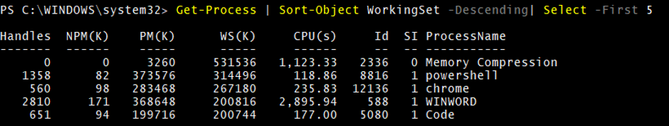 Sort-Object WorkingSet