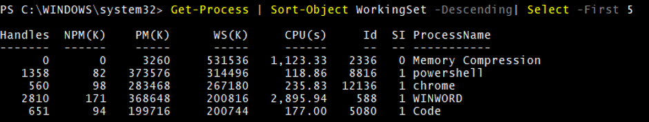 Sort-Object WorkingSet