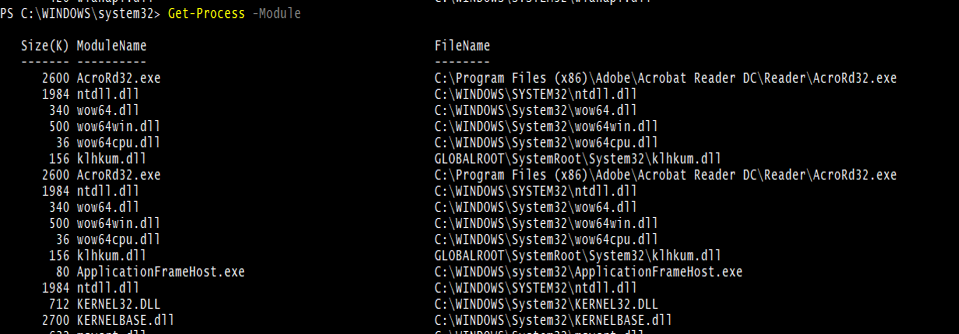 Powershell get-process–Module parameter