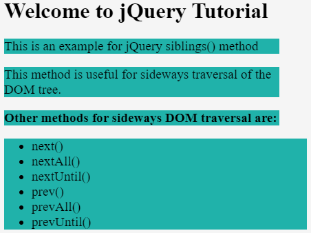 jQuery siblings Example 1