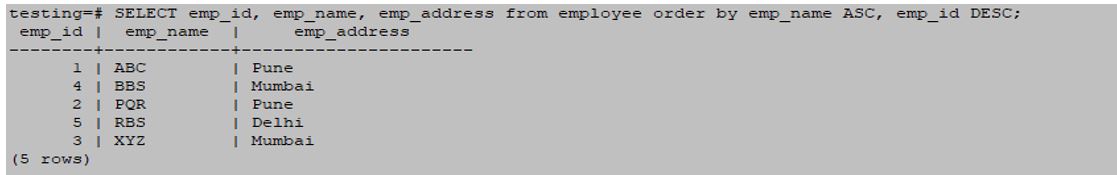 postgreSQL ORDERBY 5