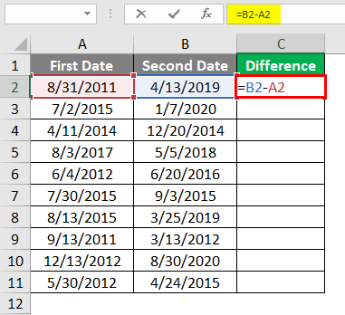 Subtract Date in Excel 1-2