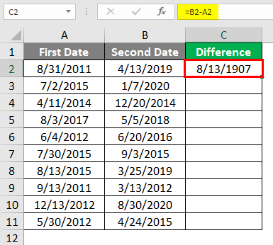 Subtract Date in Excel 1-3