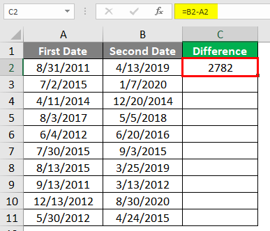 Subtract Date in Excel 1-4