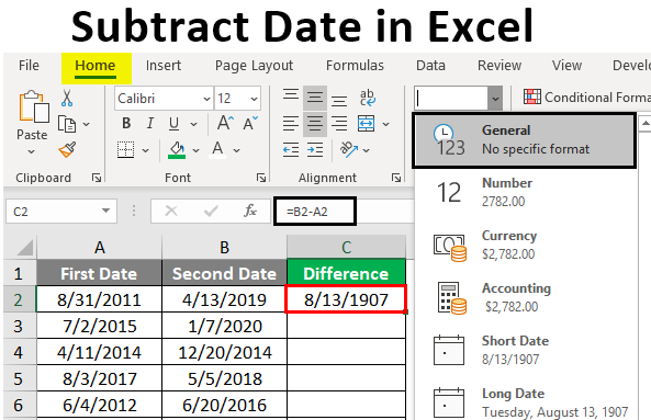 Subtract Date in Excel