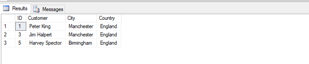WHERE Country = 'England'
