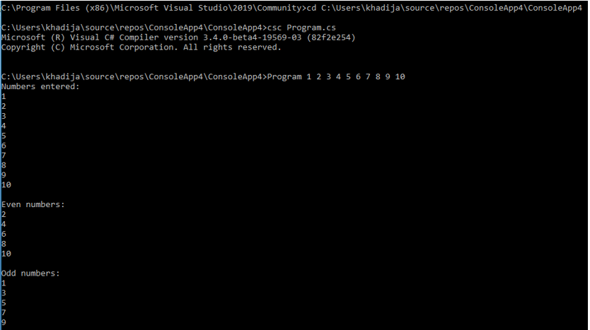 c# command line arguments output 1