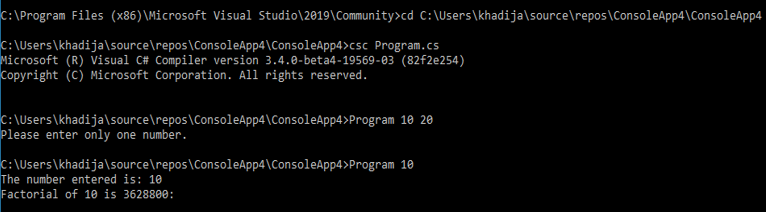 c# command line arguments output 2