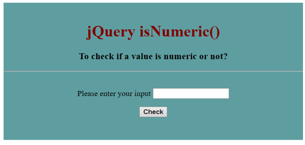 jQuery isNumeric Example 1