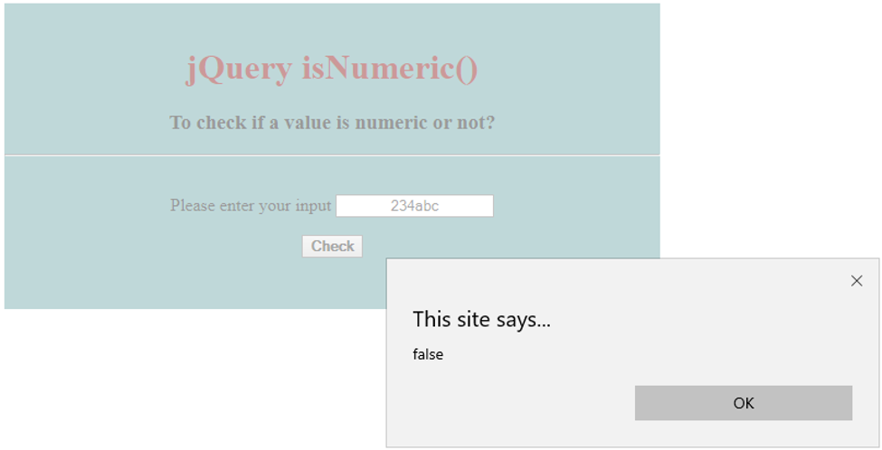 jQuery isNumeric Example 1 jQuery isNumeric Example 1