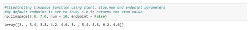 start, stop, num and endpoint parameters.
