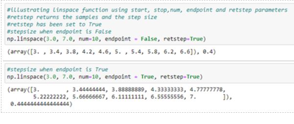 start, stop, num, endpoint and retstep parameters