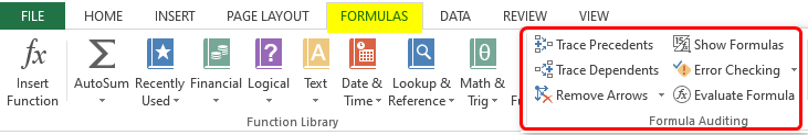 Auditing Tools in Excel example 1-4