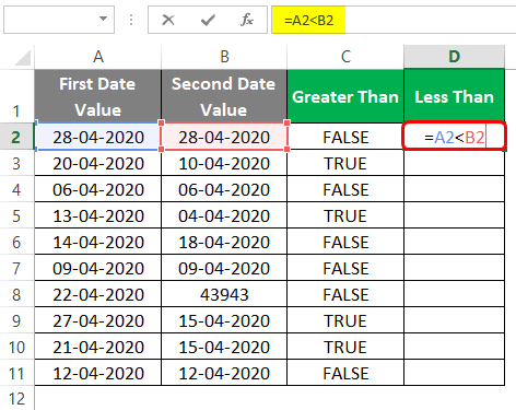 Compare Dates in Excel 2-4
