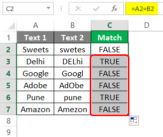 Compare Two Columns in Excel for Match 1-6