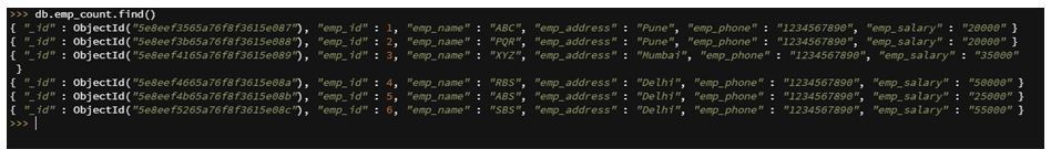 MongoDB count 1 MongoDB count 1