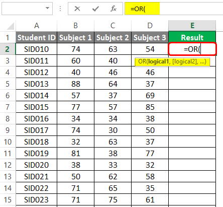 OR-Logical Function in excel 4-2