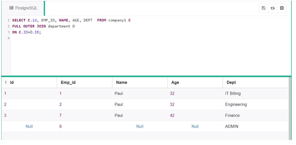inserting row in the department table
