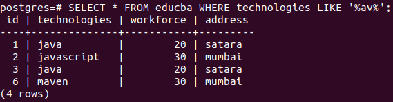 PostgreSQL Like Example 11
