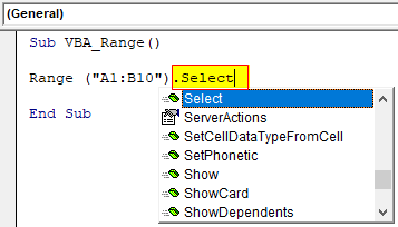 VBA Selecting Range Example 1-3
