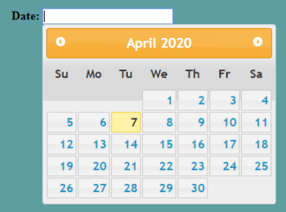 jQuery Datepicker Example 1 jQuery Datepicker Example 1