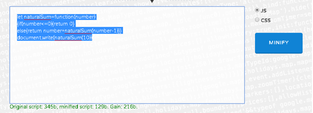 javascript minify output 1