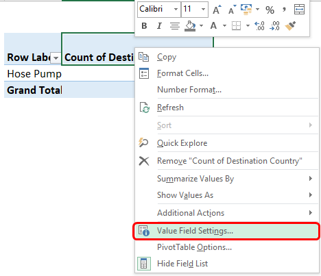 value Field Settings value Field Settings